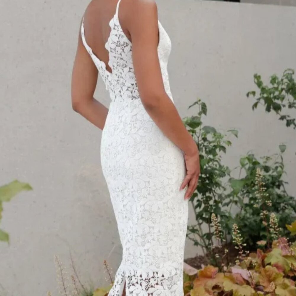 Jenny Yoo Evan White Lace Midi Dress LWD Dry Cleaned